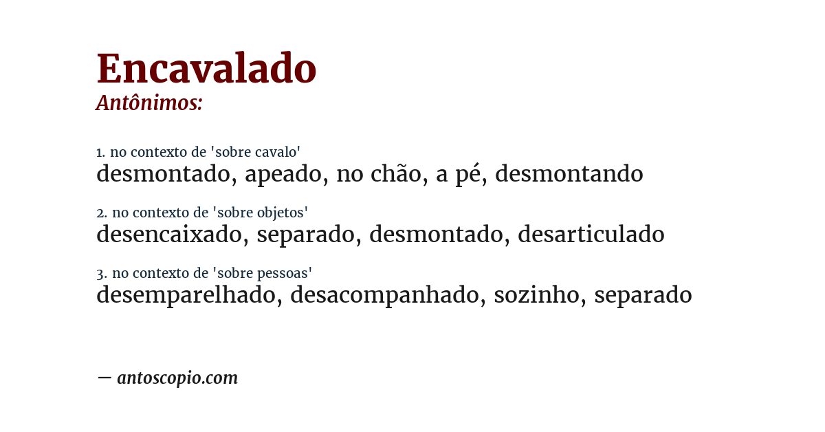 Antônimo de encavalado