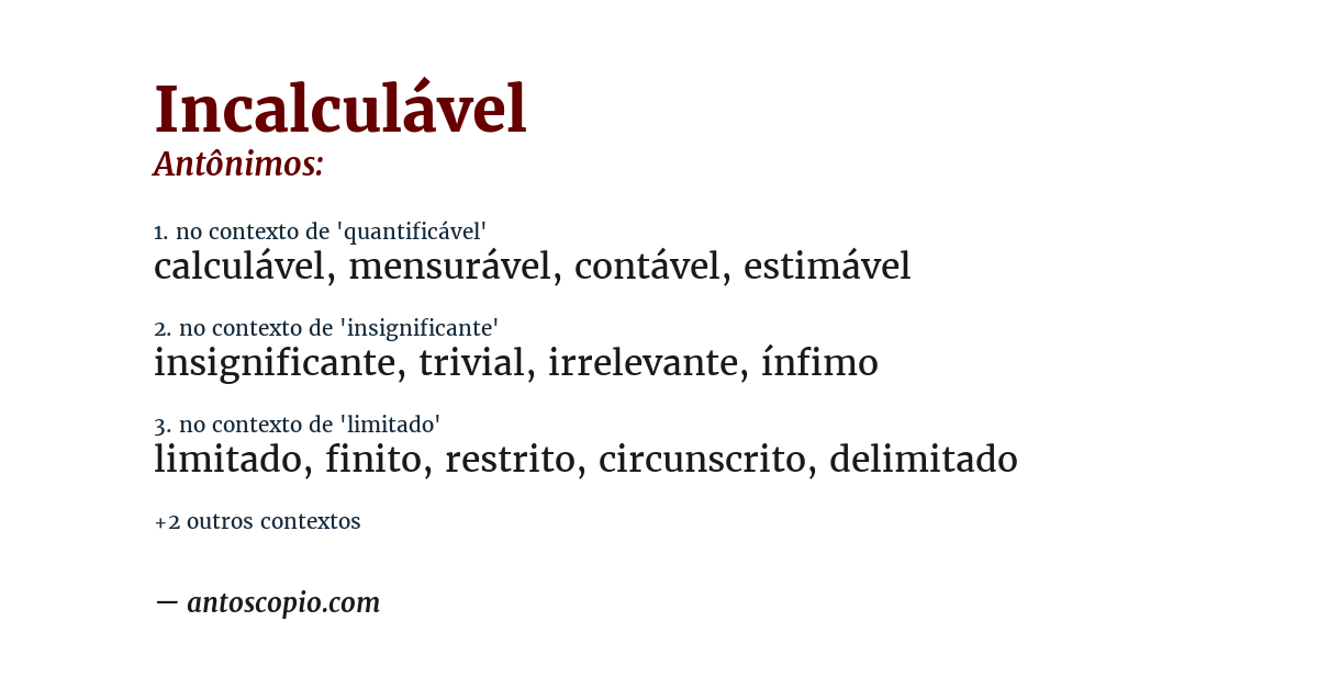 Antônimo de incalculável