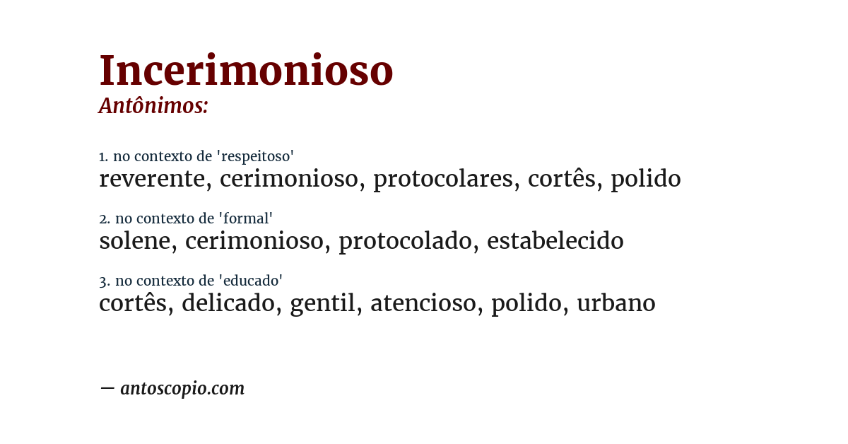 Antônimo de incerimonioso