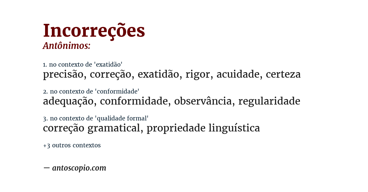Antônimo de incorreções