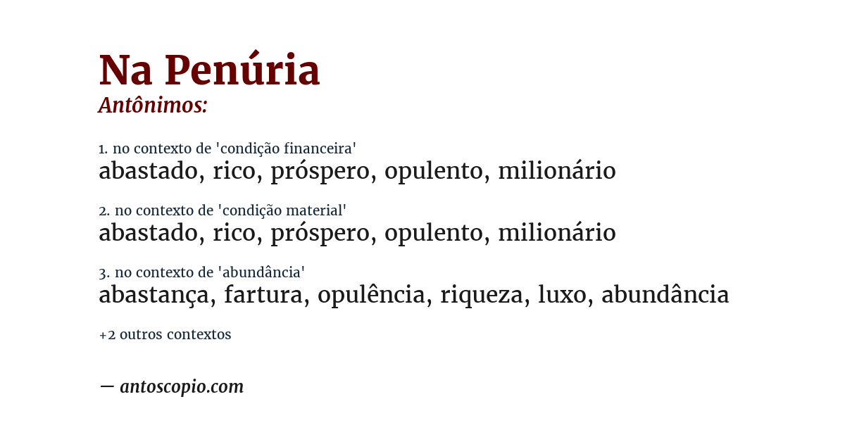 Antônimo de na penúria