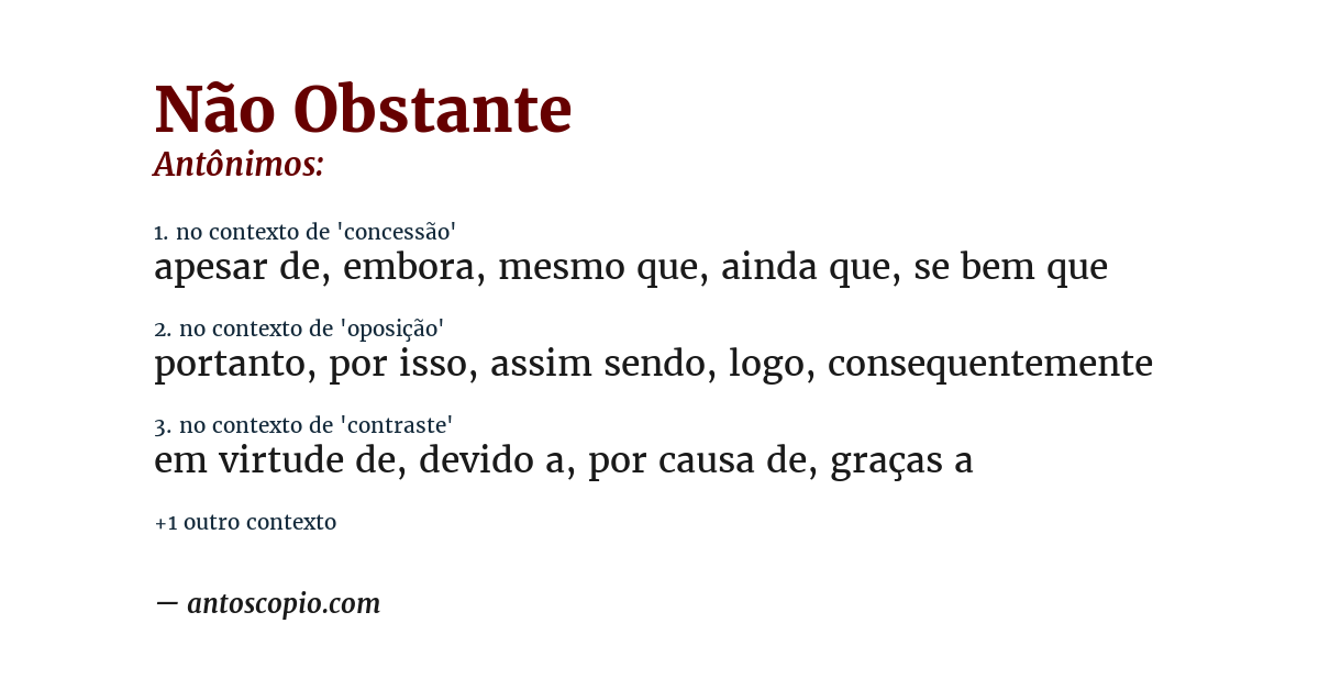 Antônimo de não obstante