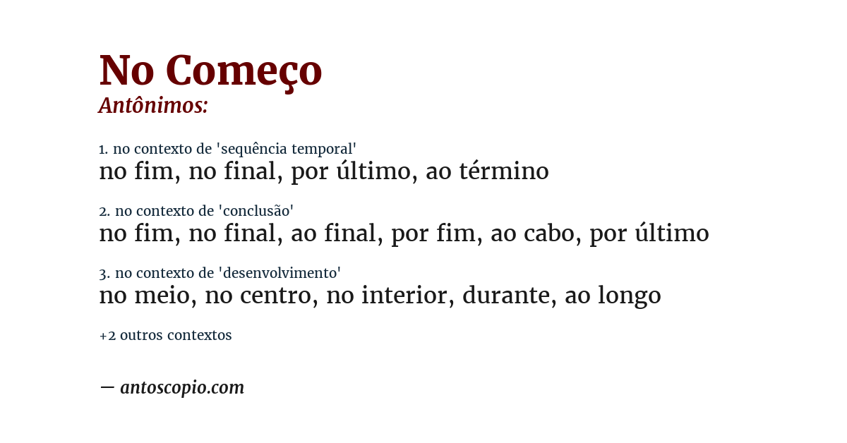 Antônimo de no começo