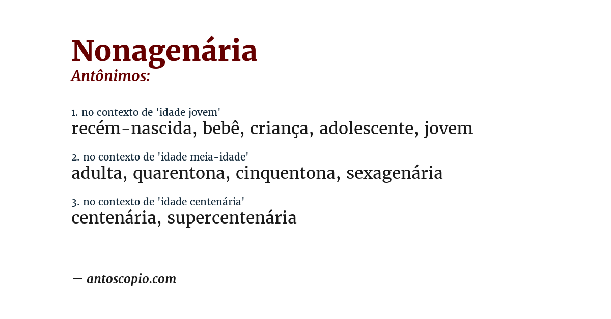 Antônimo de nonagenária