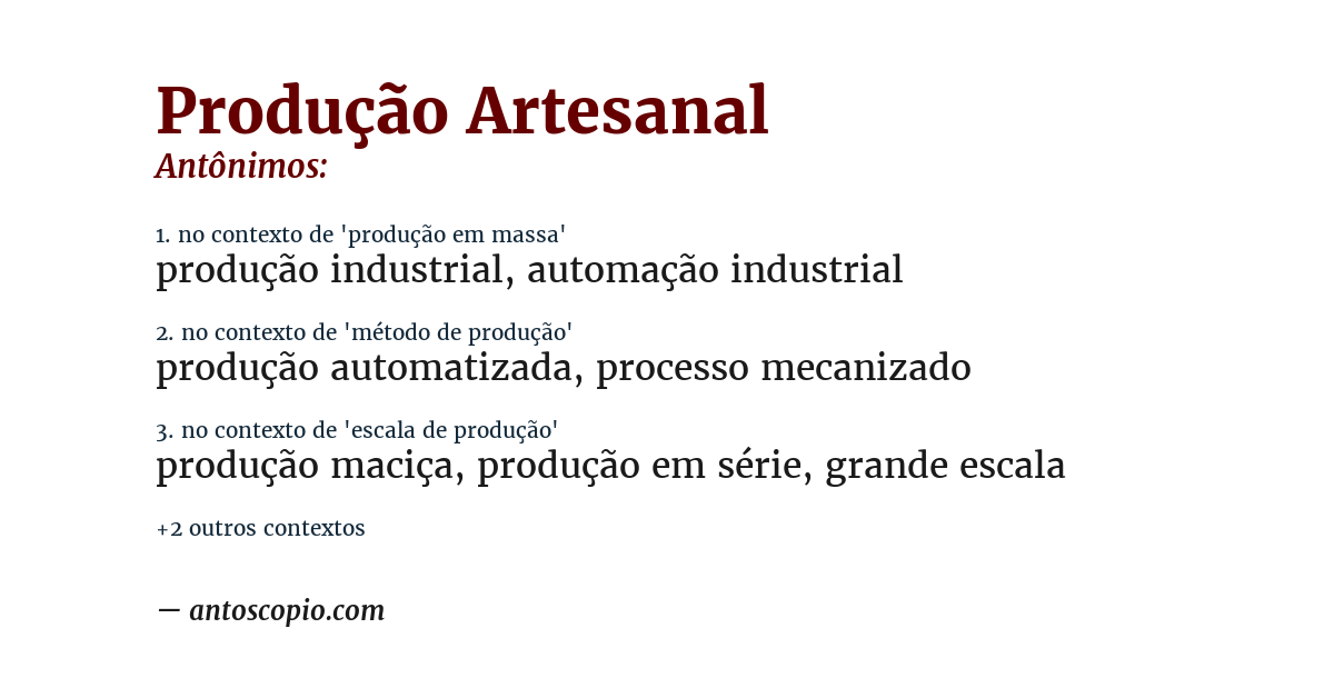 Antônimo de produção artesanal