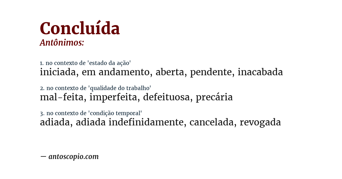 Antônimo de concluída