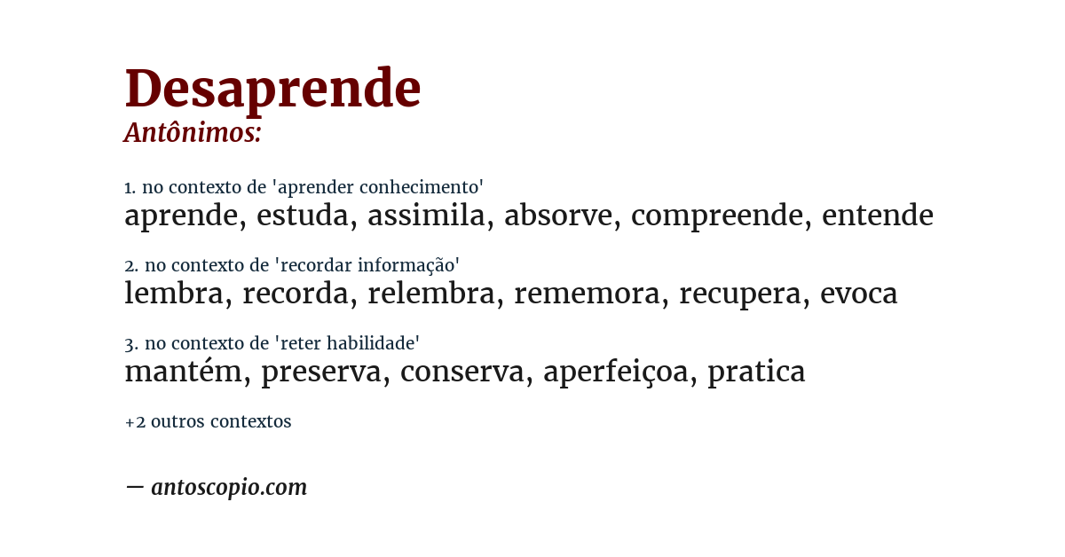 Antônimo de desaprende