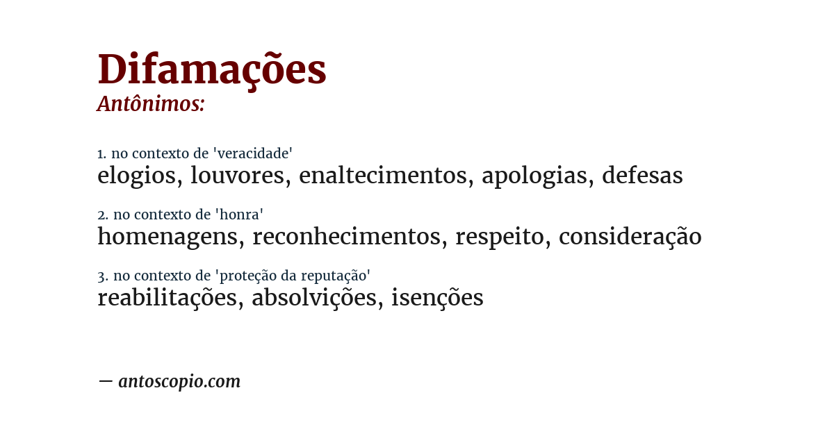 Antônimo de difamações