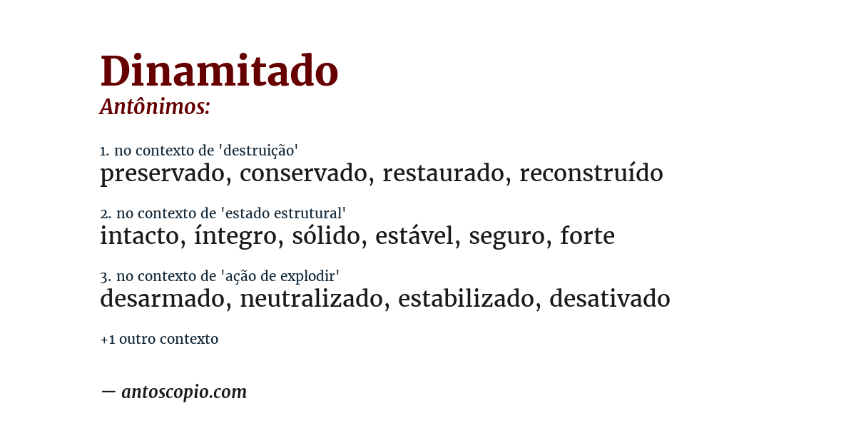 Antônimo de dinamitado