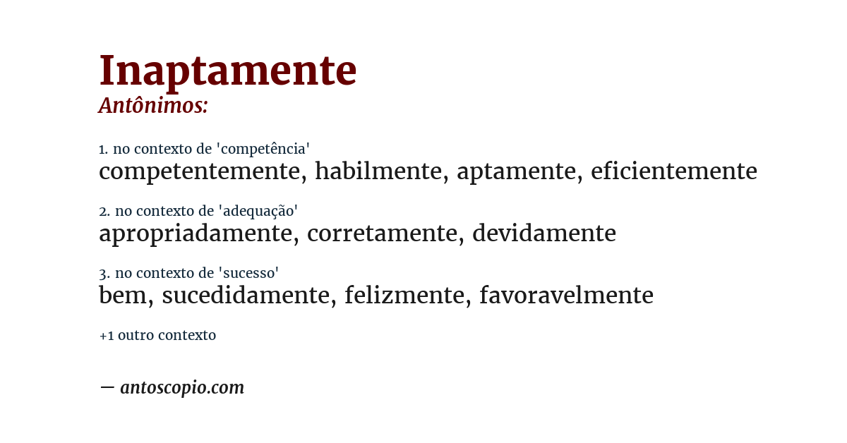 Antônimo de inaptamente