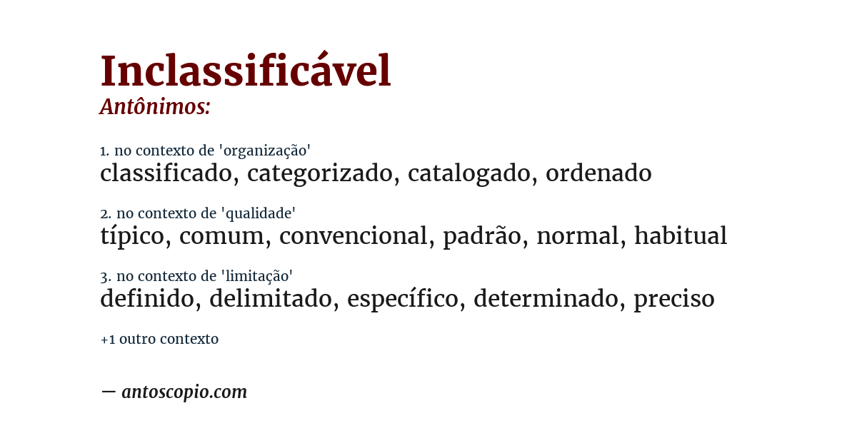 Antônimo de inclassificável