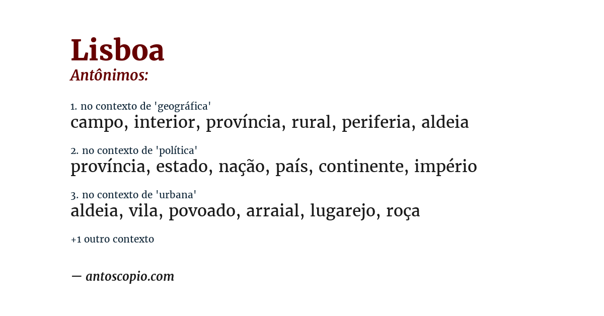 Antônimo de lisboa