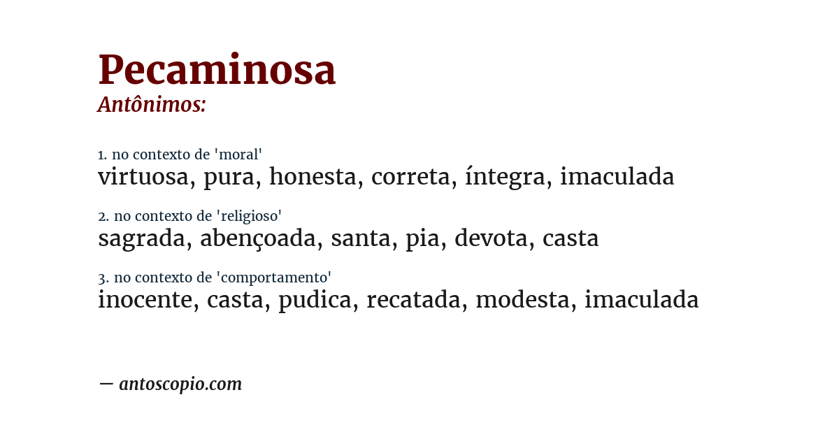 Antônimo de pecaminosa