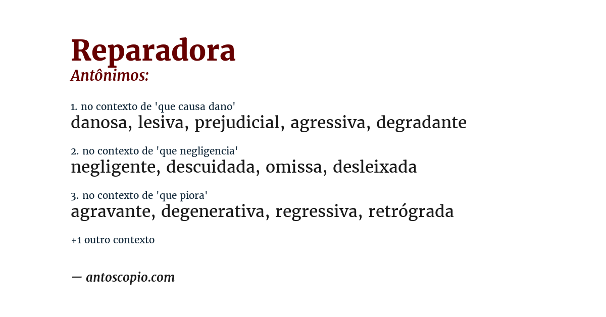 Antônimo de reparadora