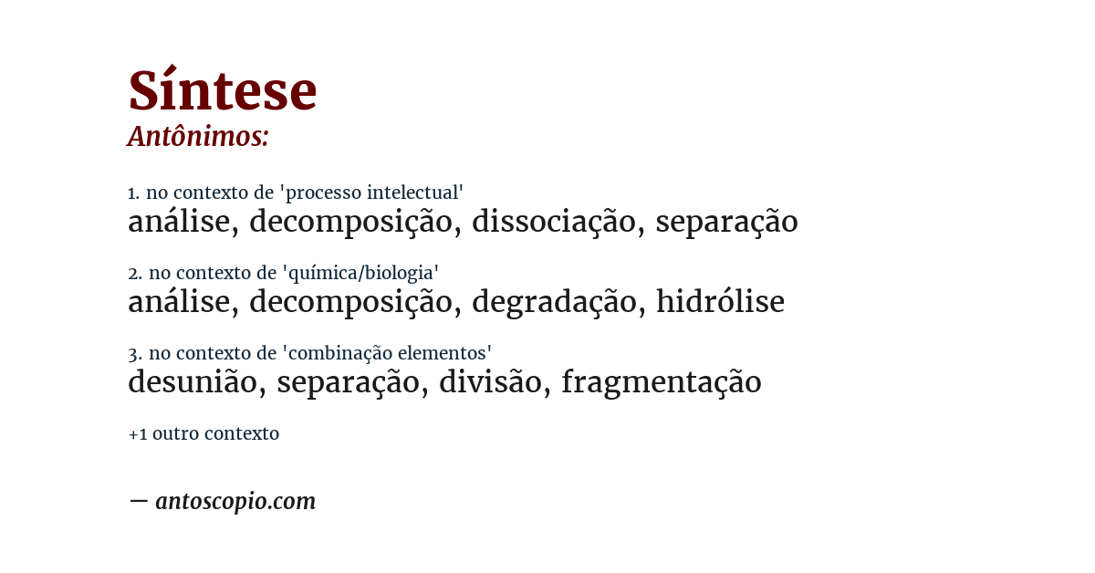Antônimo de síntese