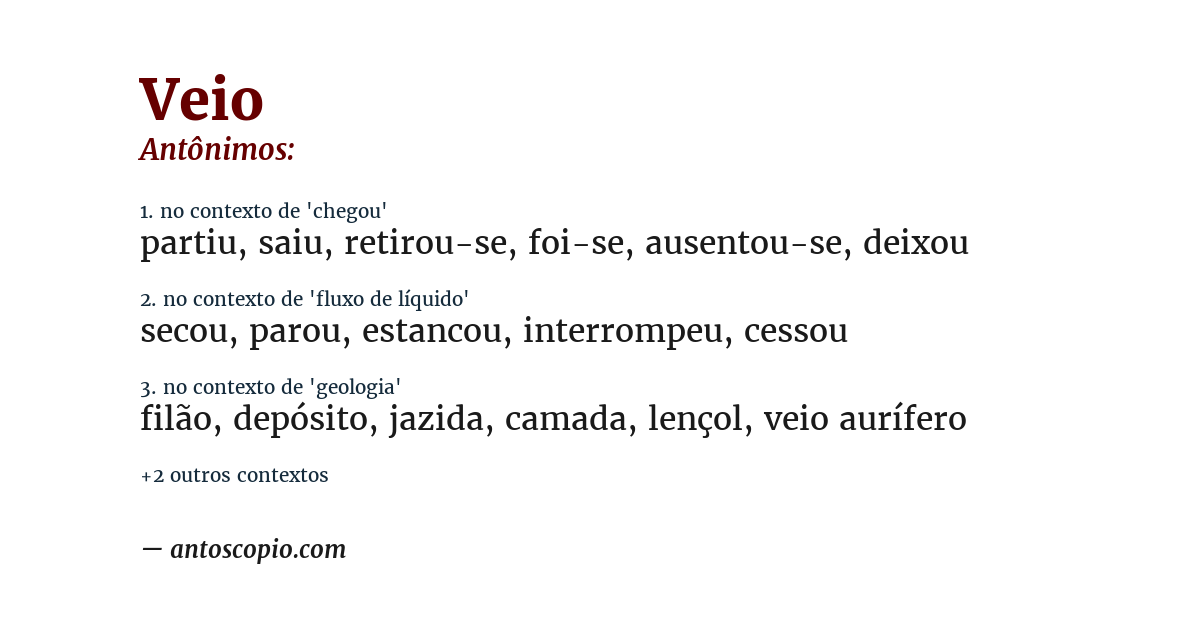 Antônimo de veio