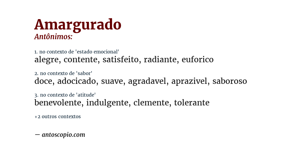 Antônimo de amargurado