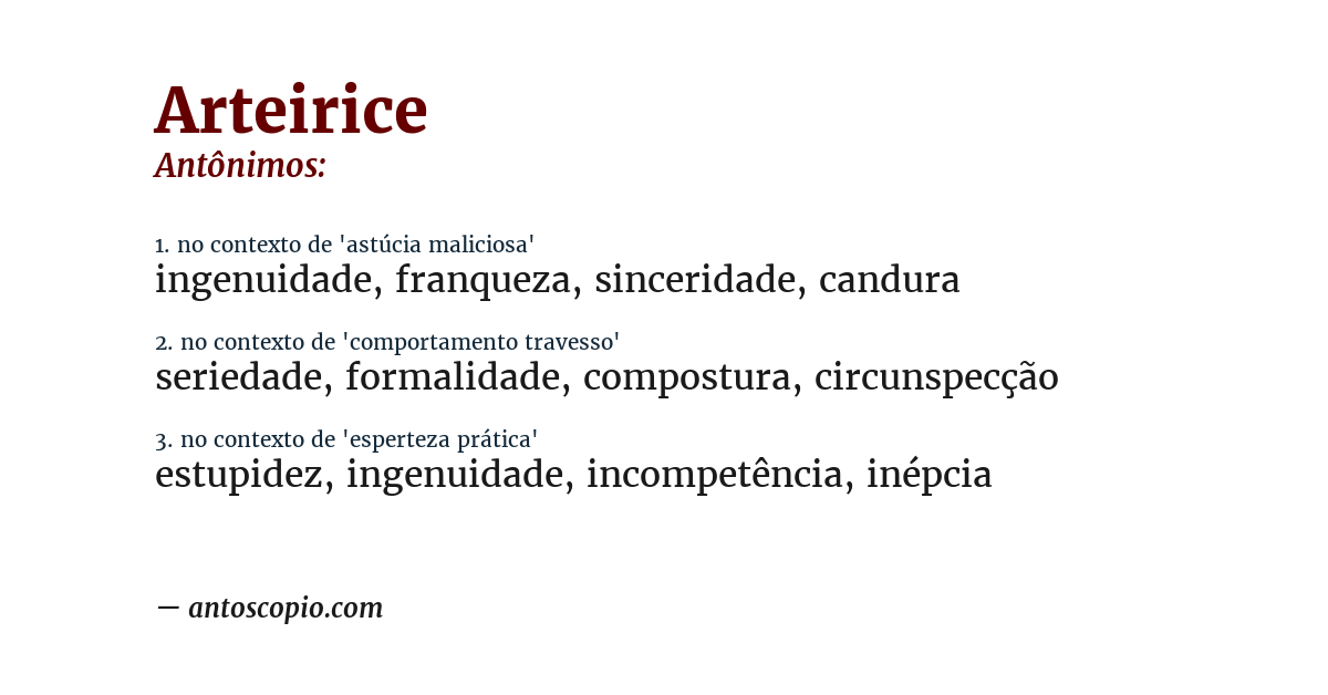 Antônimo de arteirice