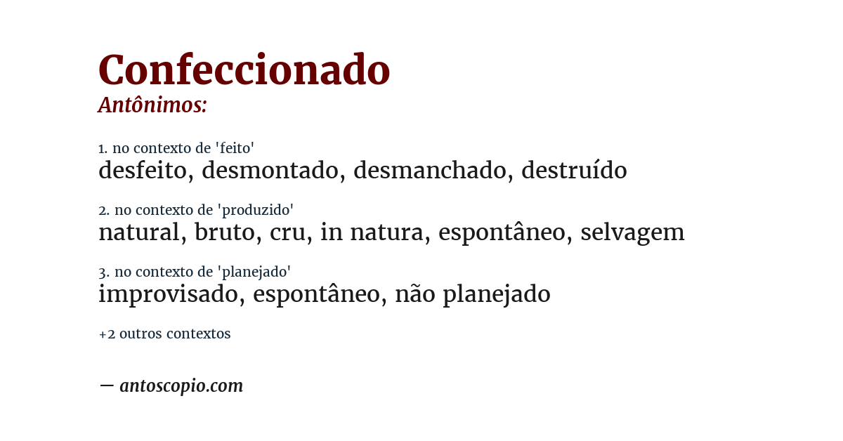 Antônimo de confeccionado