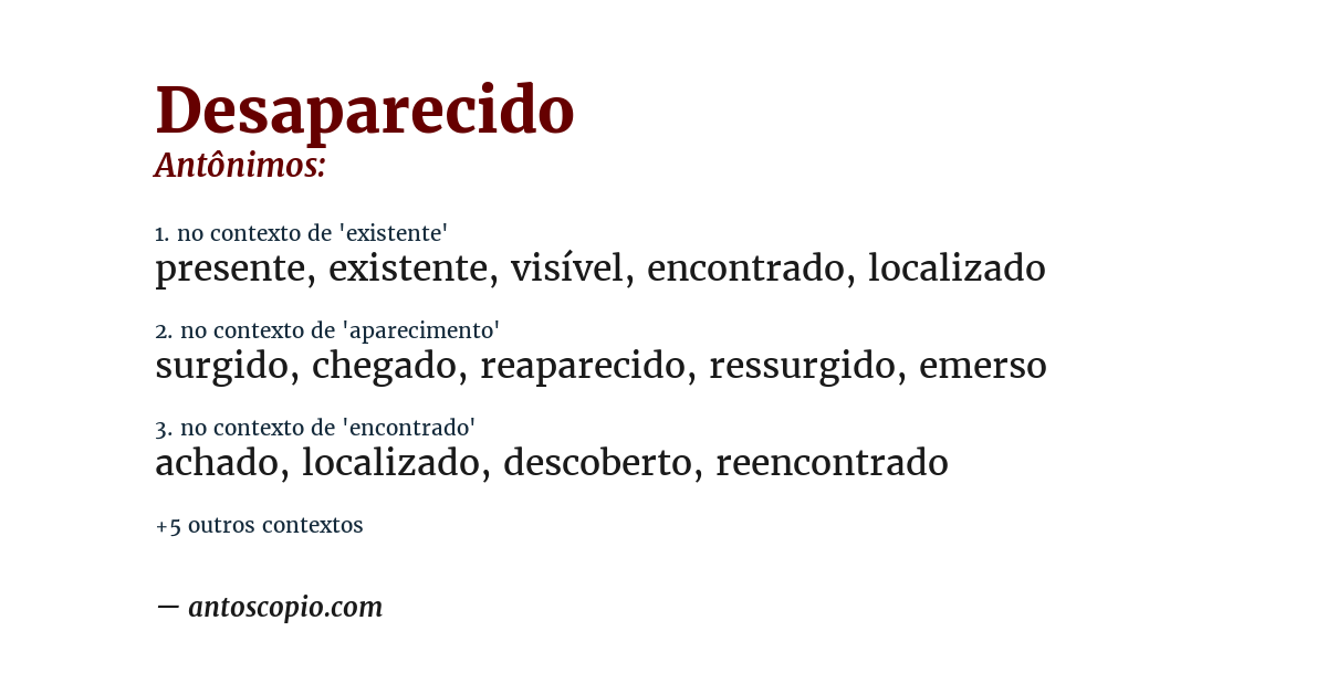 Antônimo de desaparecido