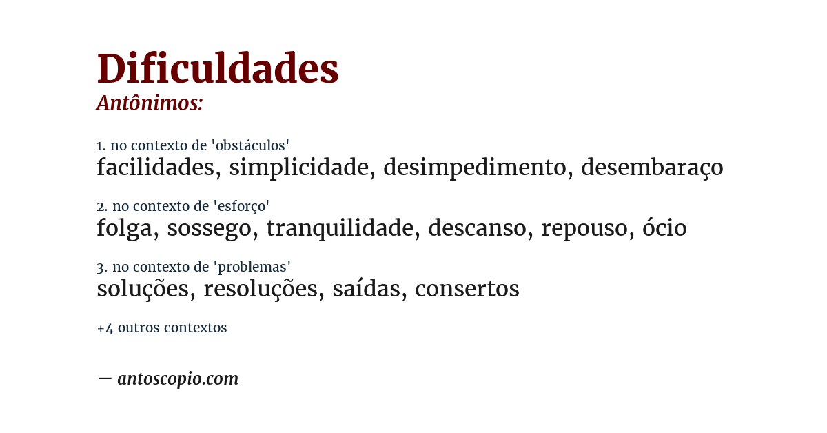 Antônimo de dificuldades