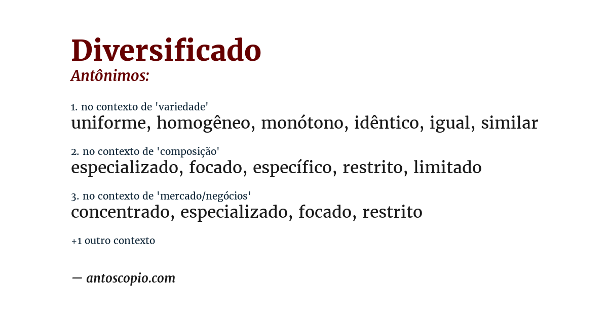 Antônimo de diversificado