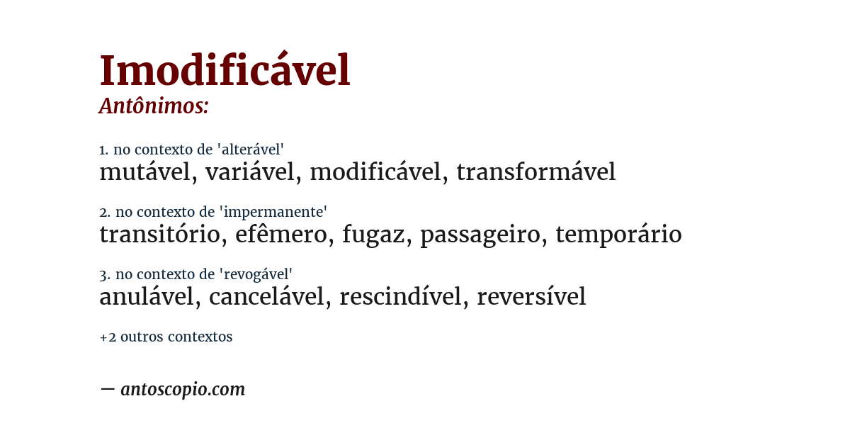 Antônimo de imodificável