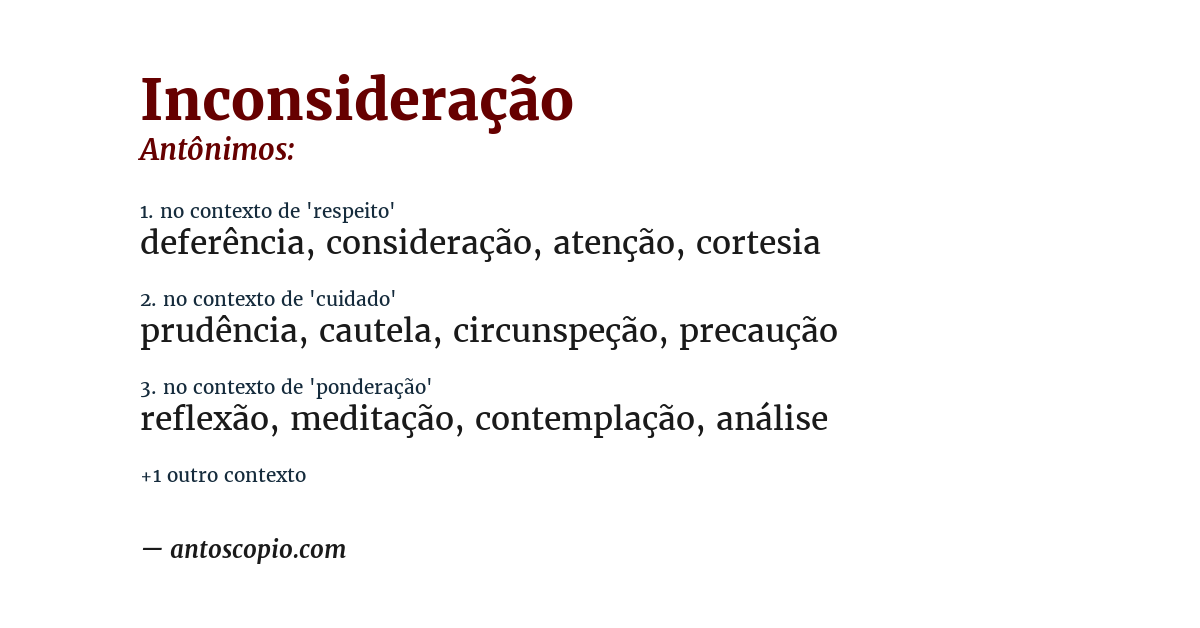 Antônimo de inconsideração