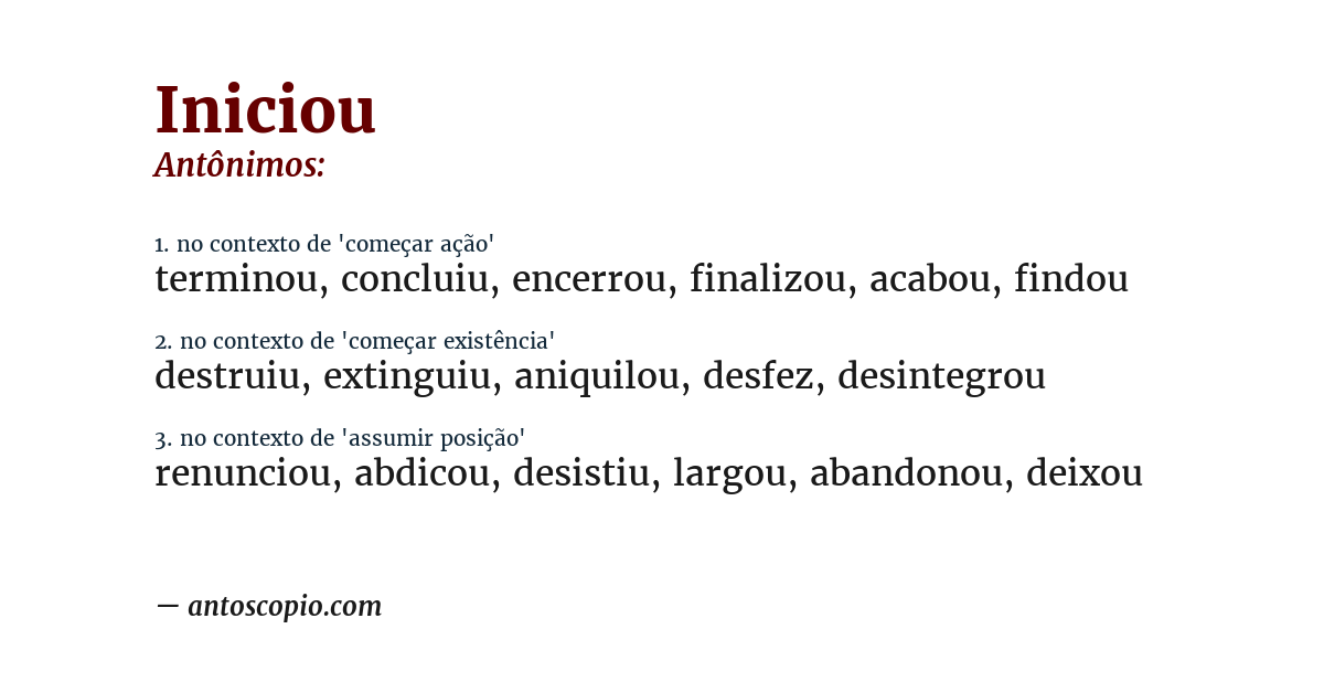 Antônimo de iniciou