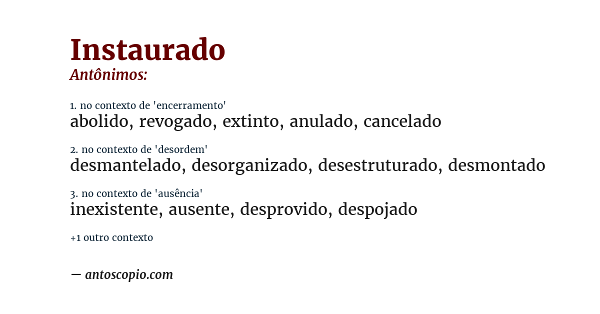 Antônimo de instaurado