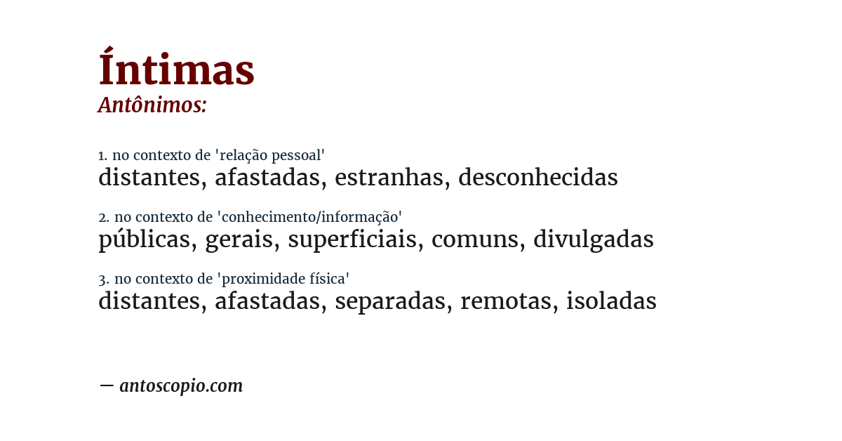 Antônimo de íntimas