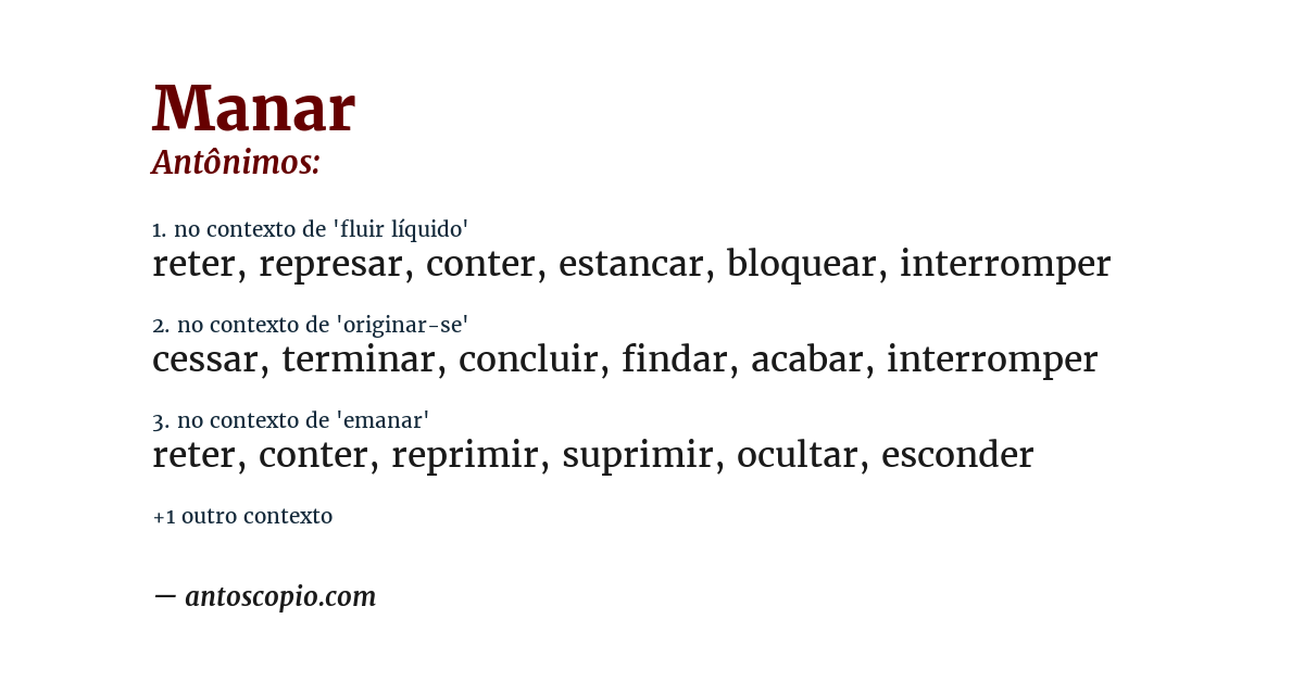 Antônimo de manar