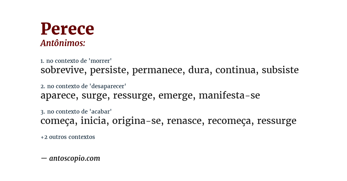 Antônimo de perece