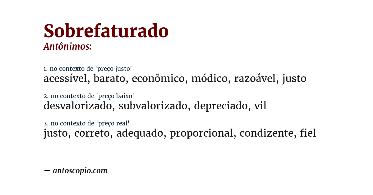 Antônimo de sobrefaturado