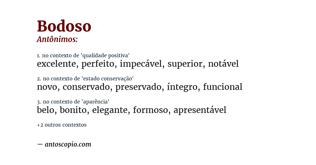 Antônimo de bodoso