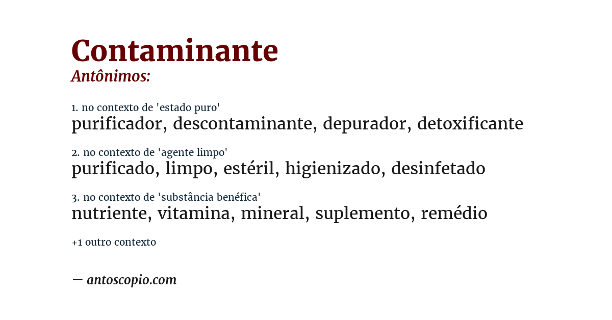 Antônimo de contaminante
