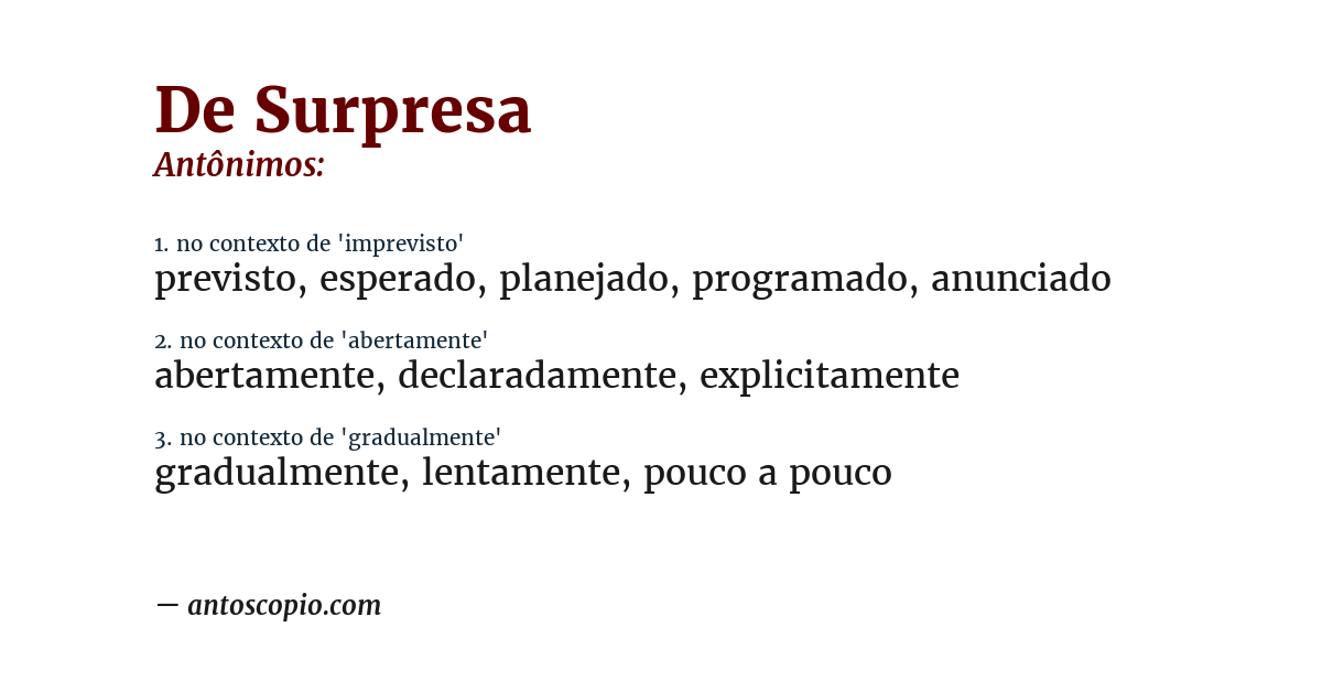 Antônimo de de surpresa