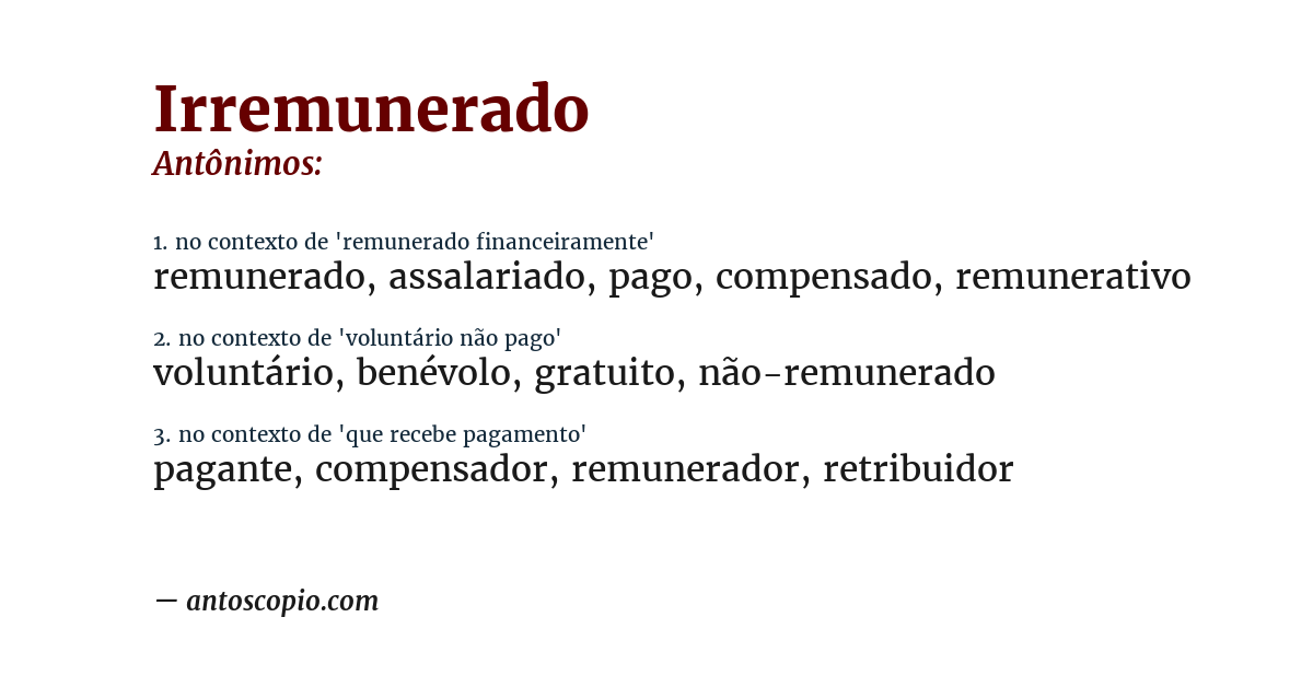 Antônimo de irremunerado