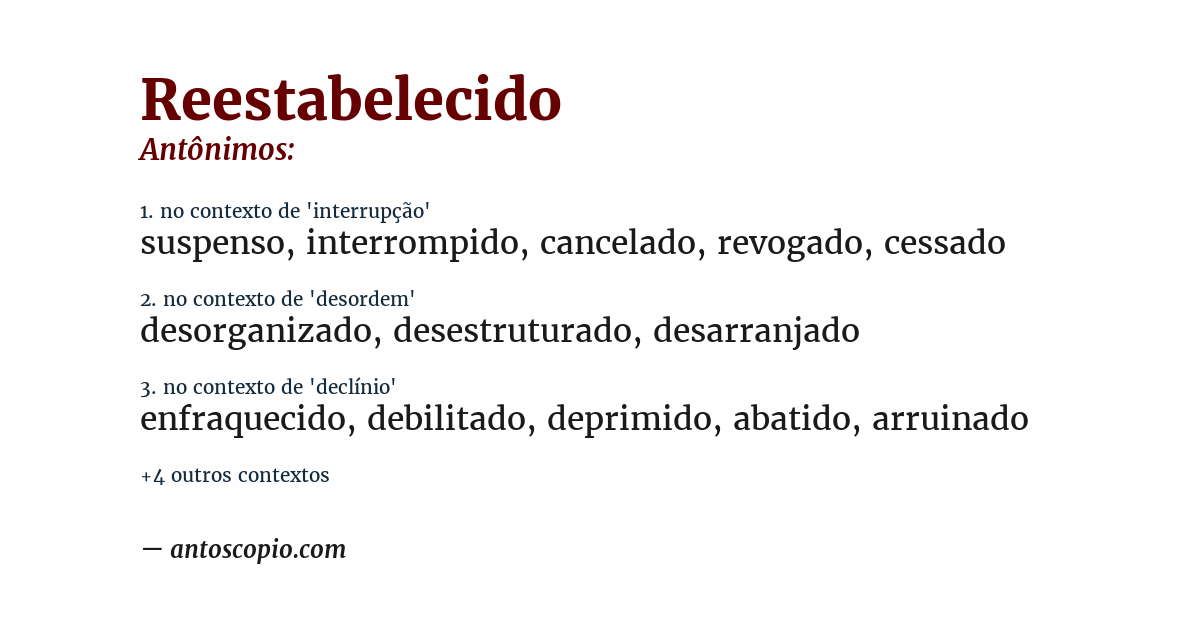 Antônimo de reestabelecido