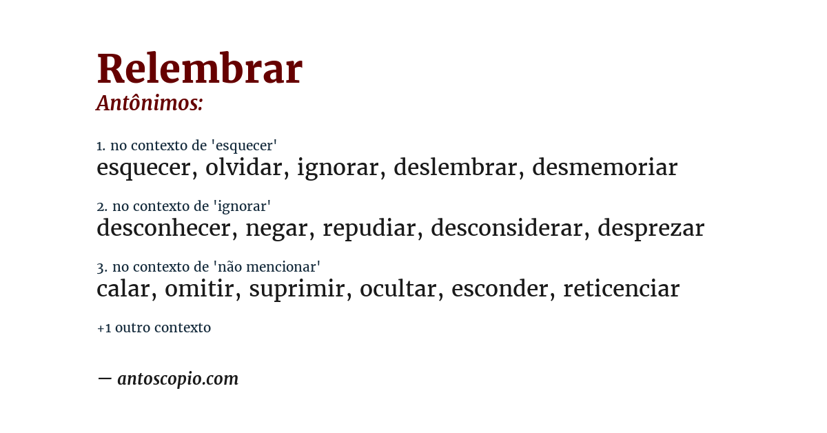 Antônimo de relembrar