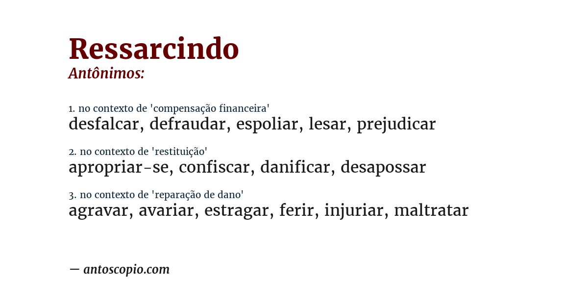 Antônimo de ressarcindo