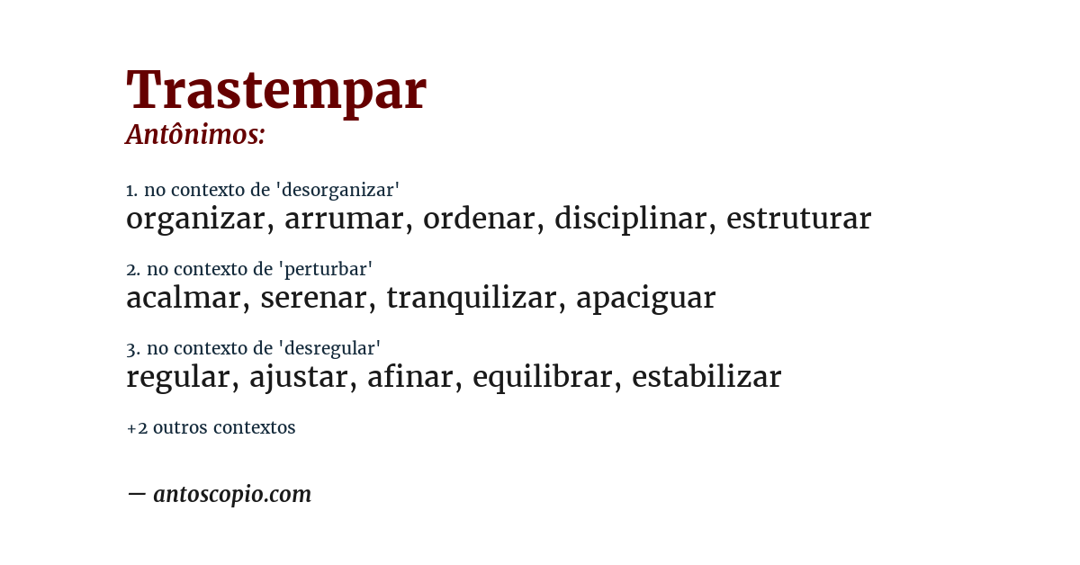 Antônimo de trastempar