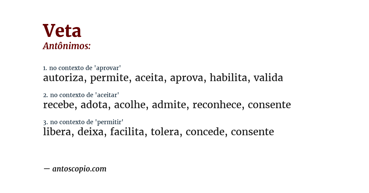 Antônimo de veta