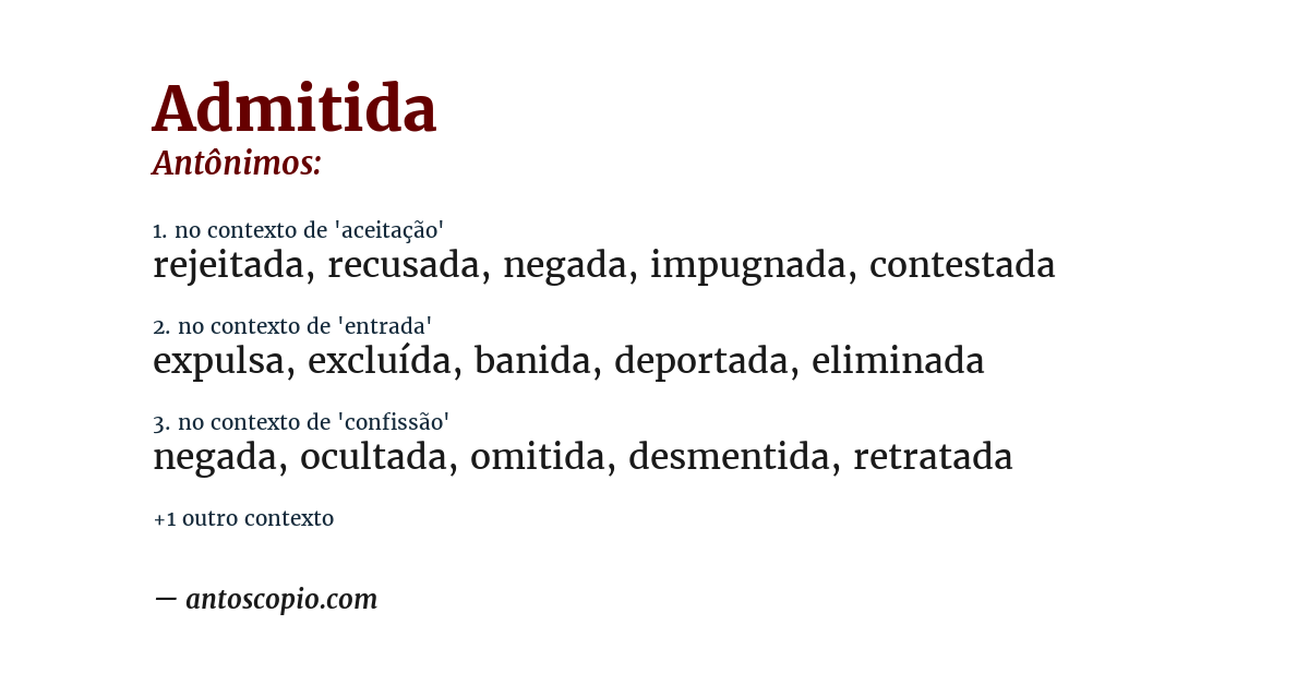 Antônimo de admitida