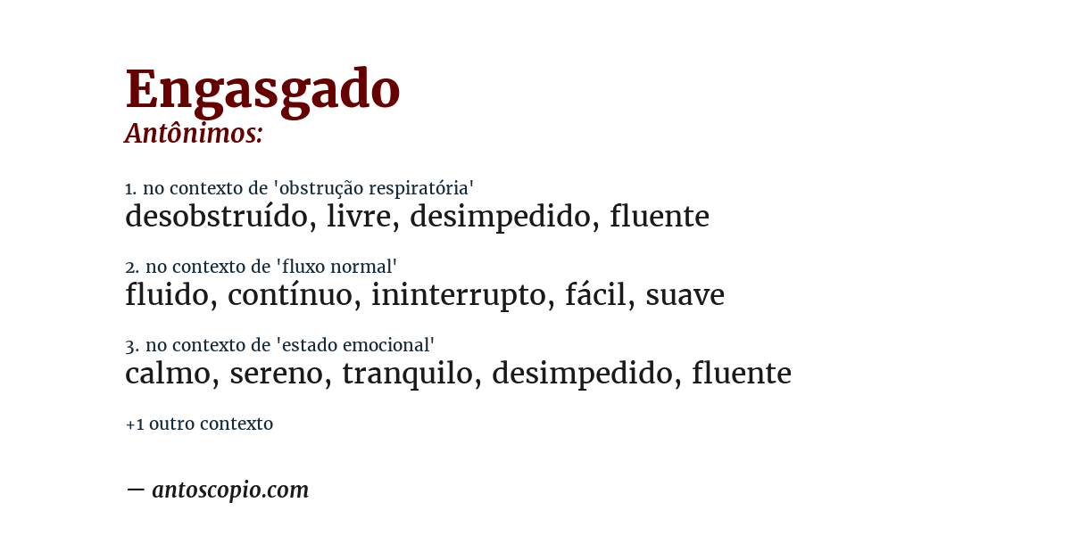 Antônimo de engasgado