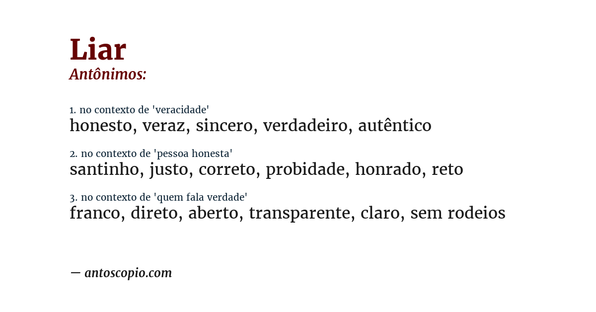 Antônimo de liar