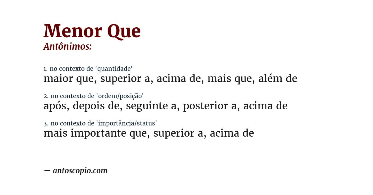 Antônimo de menor que