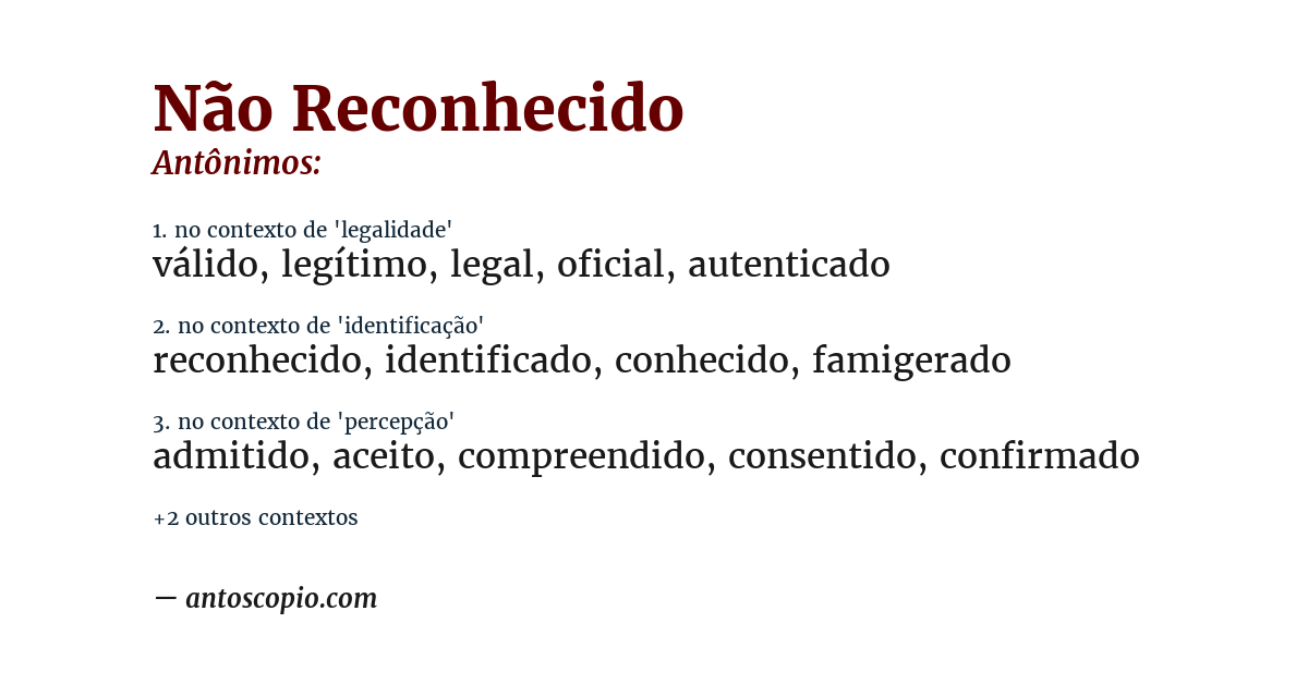 Antônimo de não reconhecido