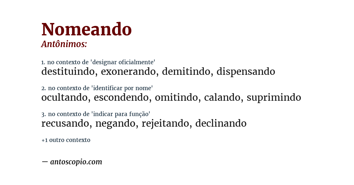 Antônimo de nomeando