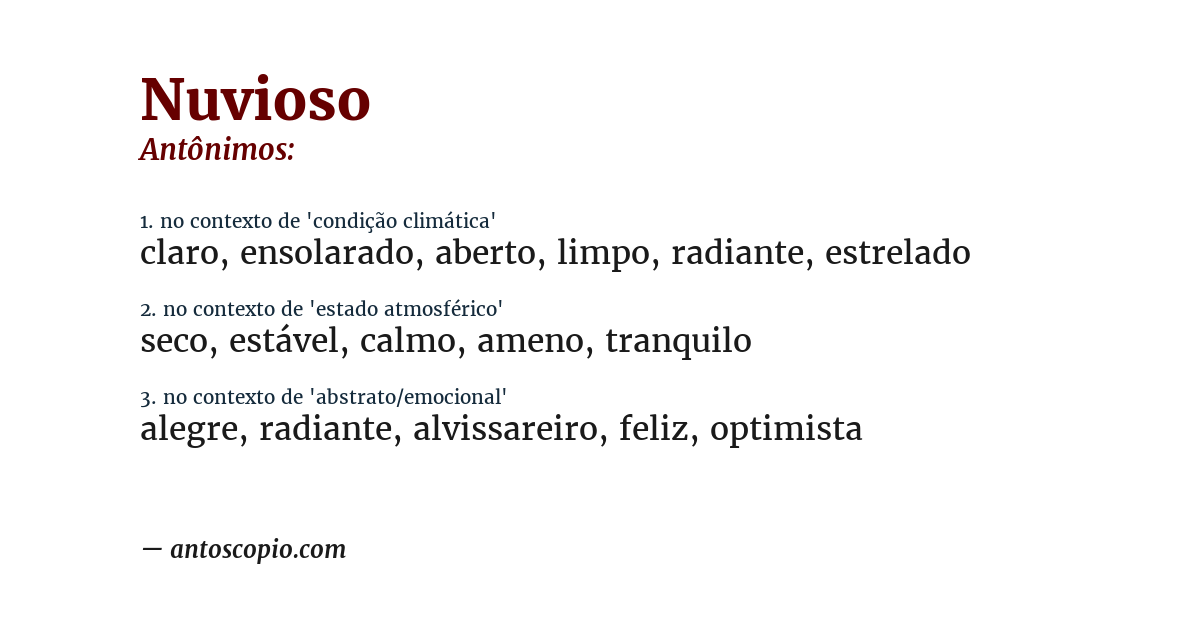 Antônimo de nuvioso